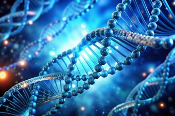 Abstract Blue DNA Double Helix: Genetic Code Digital Art