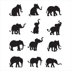 Elephants Silhouette Vector Set