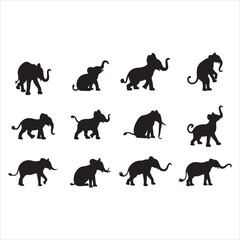 Elephants Silhouette Vector Set