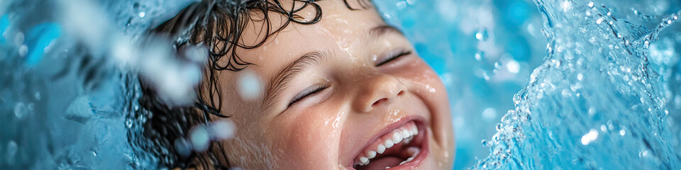Fototapeta premium Child's Face Surrounded by Splashing Water
