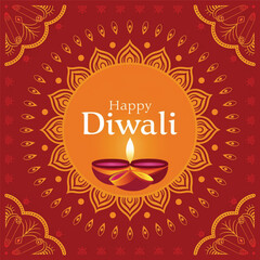 Diwali card with candle and vector illustration of an abstract background with golden ribbon