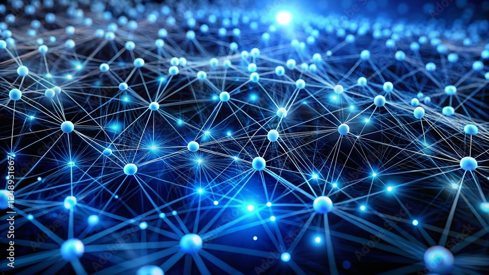 Poster abstract dynamic blue neural network: artificial intelligence stock photo