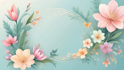 Fototapeta premium Frühlingshafte Design Vorlage mit Blüten in hellen Pastelltönen