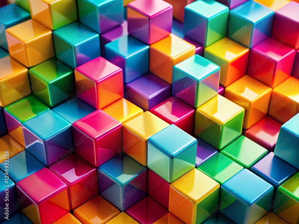 Poster abstract geometric composition: floating colorful cubes in space