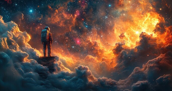 Vibrant Cosmic Nebula with Stars and Dramatic Lighting in a Vast Space Landscape