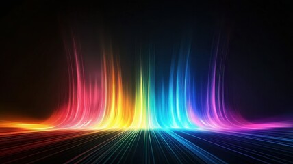 Vibrant soundwave graphic with colorful peaks against a dark background.