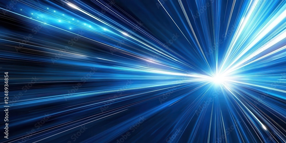 Poster dynamic blue light streaks radiating from a central point, creating a sense of speed and energy.