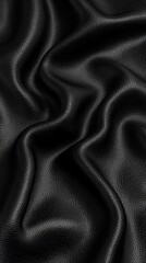 Obraz premium Black silk fabric folds, close-up texture, elegant material, background for fashion, design, or product photography