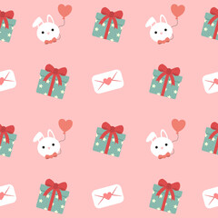 Hand drawn valentine's day seamless pattern with romantic symbols.