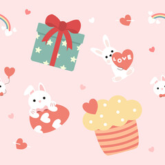 Hand drawn valentine's day seamless pattern with romantic symbols.