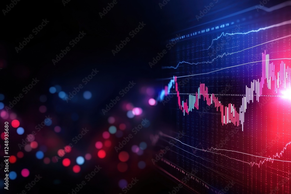 Poster abstract financial graph with vivid colors and digital data visualization elements.