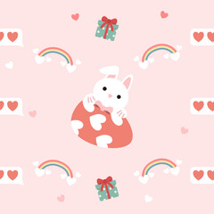 Hand drawn valentine's day seamless pattern with romantic symbols.