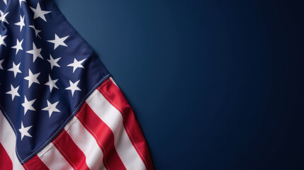 Fototapeta premium American flag draped on dark blue background, symbolizing patriotism and unity