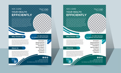 Corporate creative and abstract medical  flyer design. Flyer template design set with geometric shapes and graphic elements, space for clip image background.