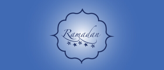 Ramadan banner, poster, greeting card, cover design with mosque, crescent moon, pattern and typography in flat geometric style.