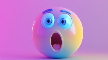 3D human emoticon, surprised expression, raised eyebrows, pastel tones