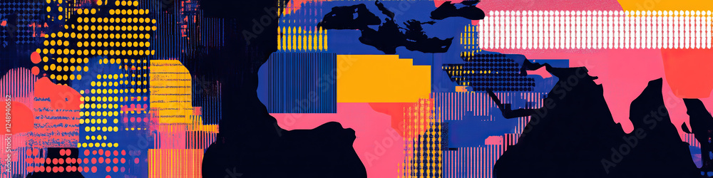 Poster abstract world map with geometric patterns and color blocks