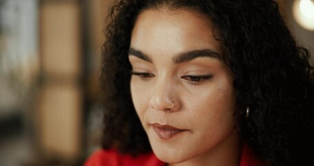 Reading, online and freelancer with woman in home office for virtual stylist, remote fashion consultant or branding. Creative, client briefing and digital clothes advice with person for research