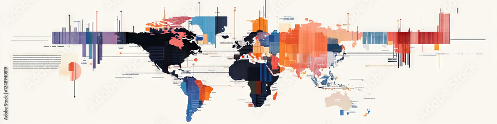 Poster abstract world map with data visualization overlay