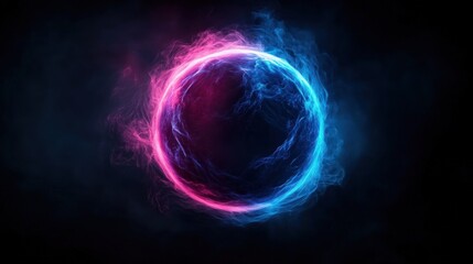 Obraz premium Glowing ring, smoke, dark background, abstract design, visual effect