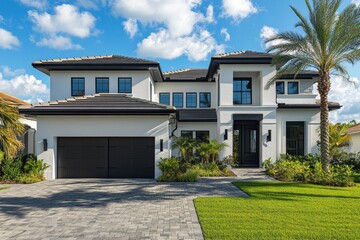 Luxury Waterfront Home, Sunny Day, Landscaping, Florida