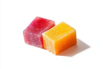 Two fruit jellies, studio shot, white background, dessert