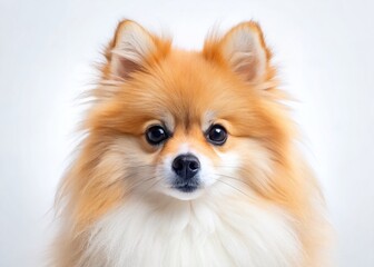 Obraz premium Adorable Fluffy Pomeranian Spitz Dog Portrait, White Background Studio Shot