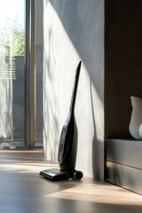 A modern vacuum cleaner resting in a sleek corner of a room