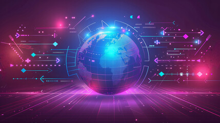 Obraz premium Glowing Arrows Around Globe Multiple arrows circling a glowing globe, symbolizing the movement of goods, capital, and services across borders.