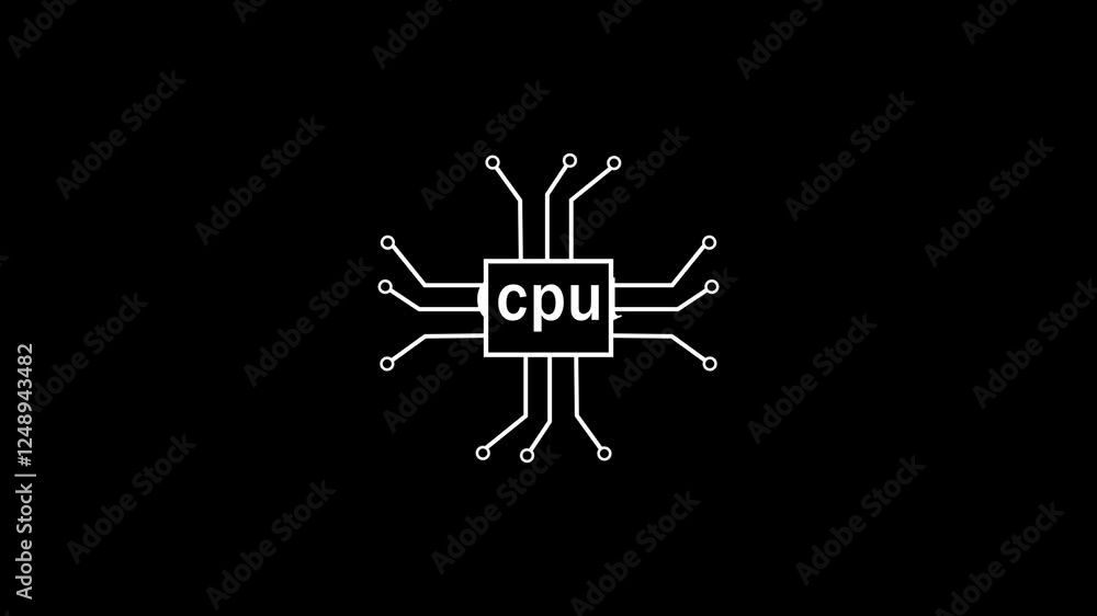 Poster computer processor icon, digital cpu icon isolated . 4k animation.