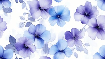 Fototapeta premium Delicate Blue Floral Pattern with Beautiful Flowers, Perfect for Backgrounds, Textiles, and Design Projects Featuring Soft Shades of Blue and Purple