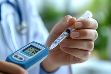 Healthcare professional checking blood sugar levels with a glucose meter