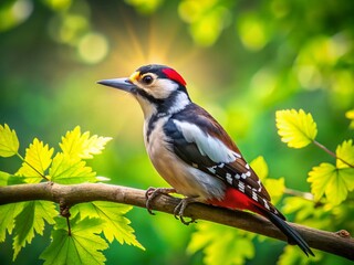 Adorable Spotted Woodpecker on Spring Branch - Tilt-Shift Miniature Forest Bird Photo