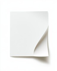 Blank paper note, curled corner, white background, isolated, mockup