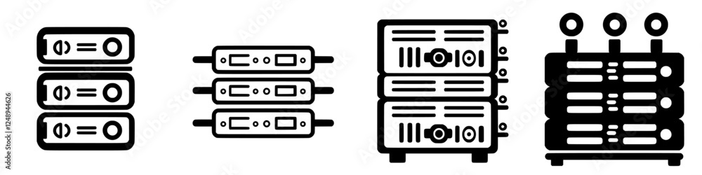 Poster illustration of different types of servers arranged in a visual lineup for technology representation