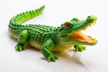 Obraz premium Adorable Toy Crocodile on White Background - Perfect for Children's Fashion Photography