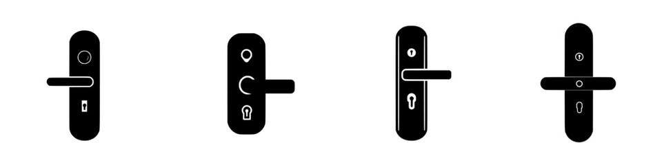 Obraz premium Different styles of door handles displayed against a white background including modern and traditional designs in various orientations