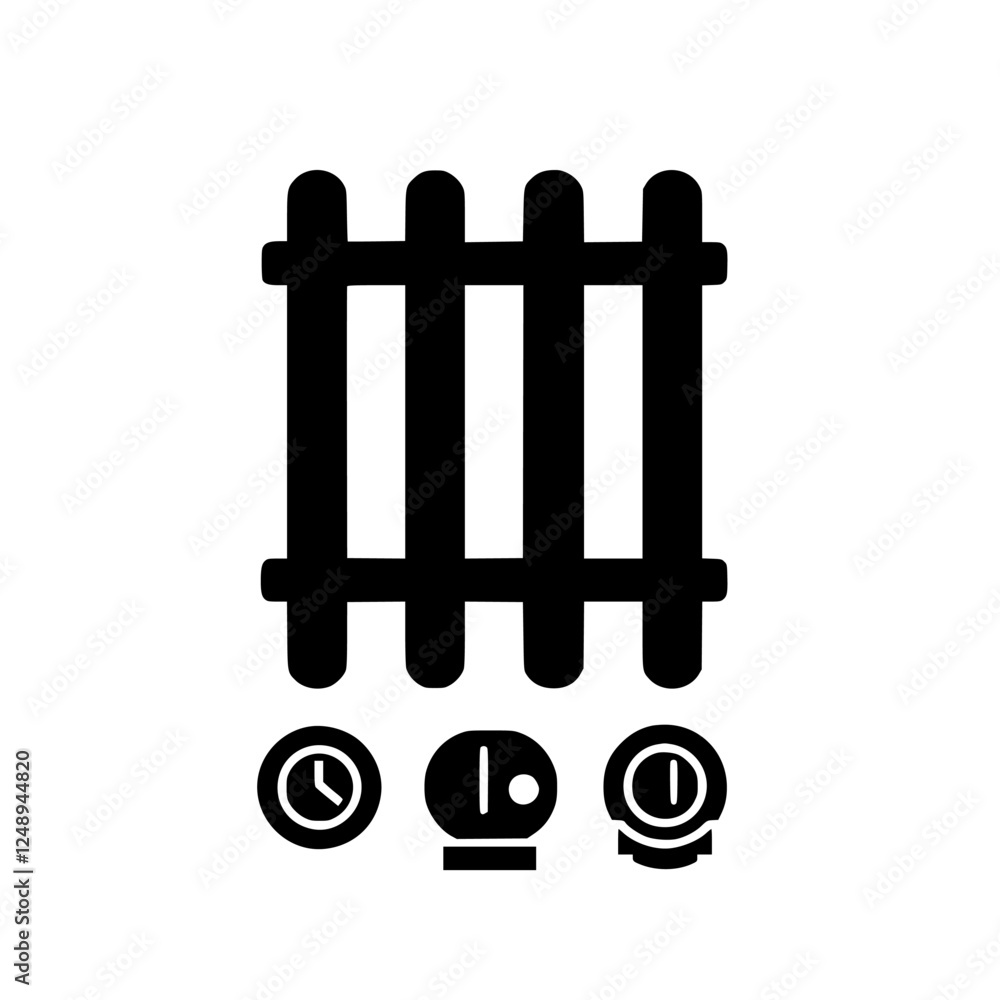 Poster visual representation of a fence with three clock icons indicating time management in a creative set