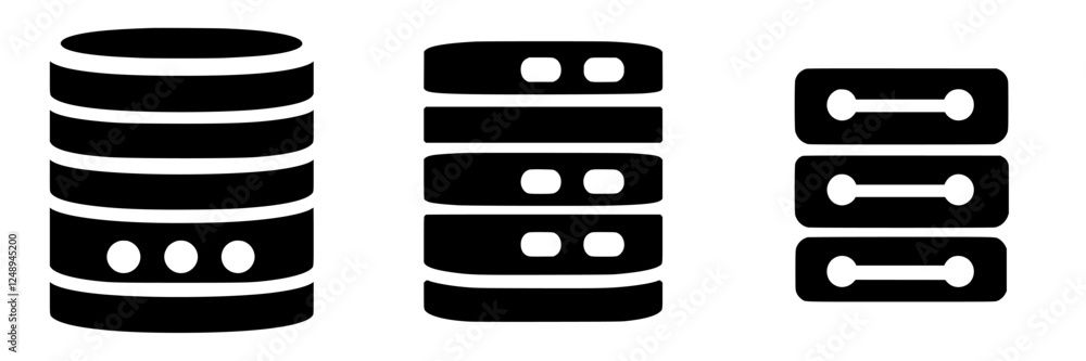 Poster unlabeled black and white icons representing different types of data storage and organization method