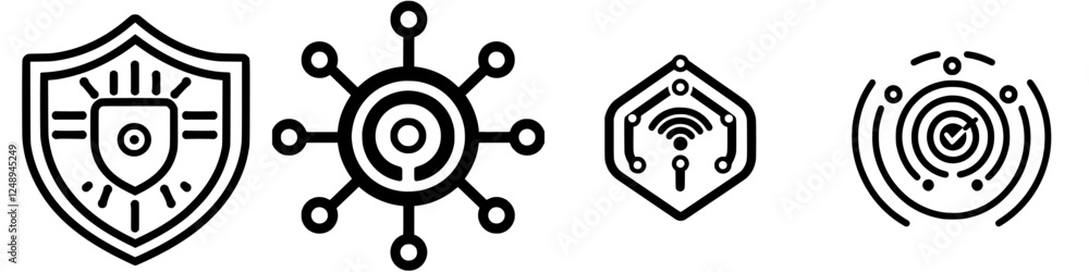 Poster security and connectivity symbols displayed together on a digital platform showcasing modern technol