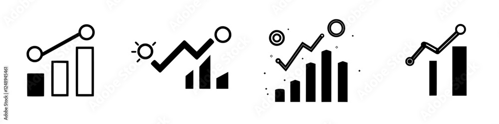 Poster diverse representations of growth trends with various bar graphs and line patterns in black and whit