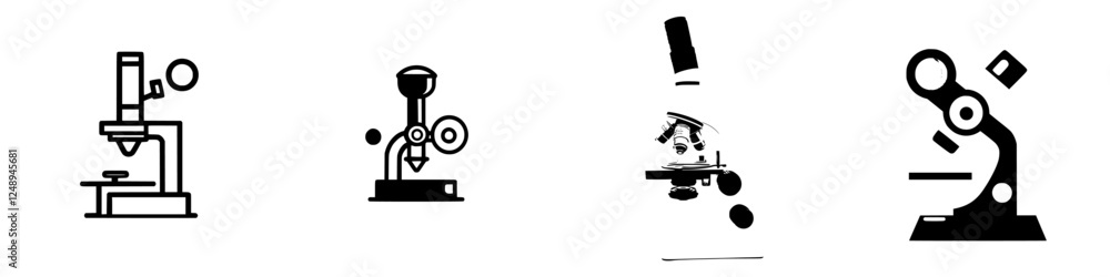 Poster collection of microscope illustrations representing different designs and styles
