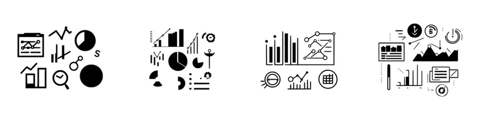Modern design elements showcase various data visualization techniques for business presentations in a minimalist style