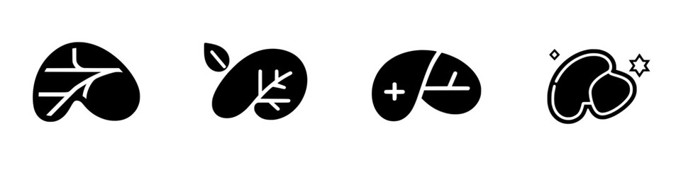 Shapes representing various leaf and branch designs in minimalist black and white style