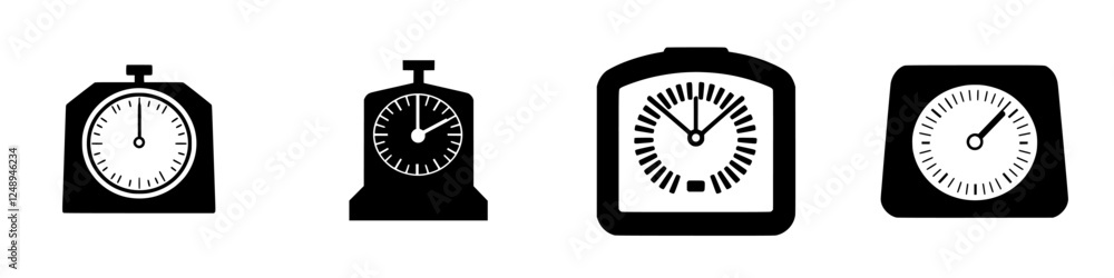 Aufkleber various designs of black analog clocks and timers displayed in a minimalist style on a white backgro