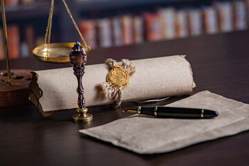 Last will and testament with wooden judge gavel document