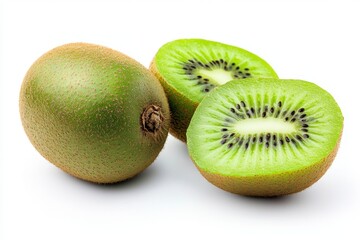 Obraz premium Juicy kiwi fruit halves, studio shot, white background, healthy food (1)