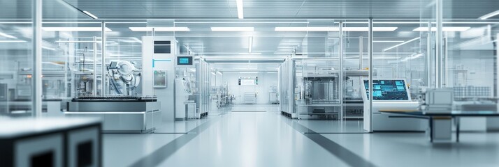 A futuristic manufacturing facility with transparent walls and modern design