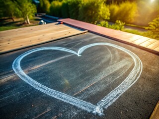 Aerial Drone Shot: Heart Drawn in Chalk on Blackboard