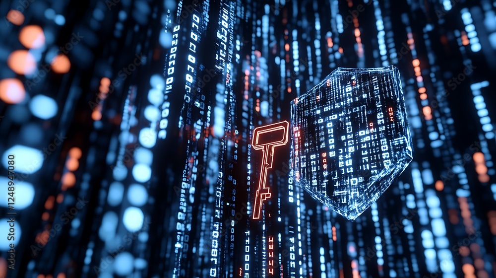 Poster digital security key symbolizing protection in a high-tech environment